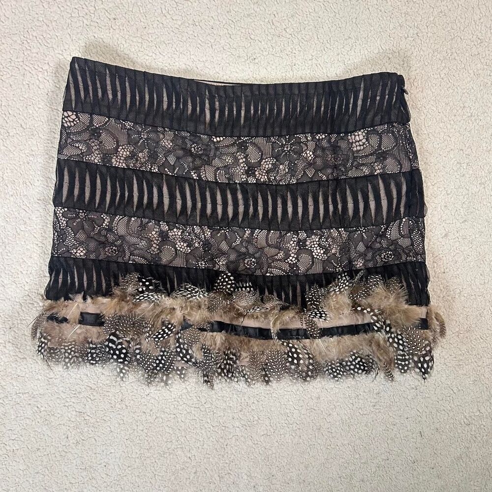 Bebe Y2K Feather Mini Skirt